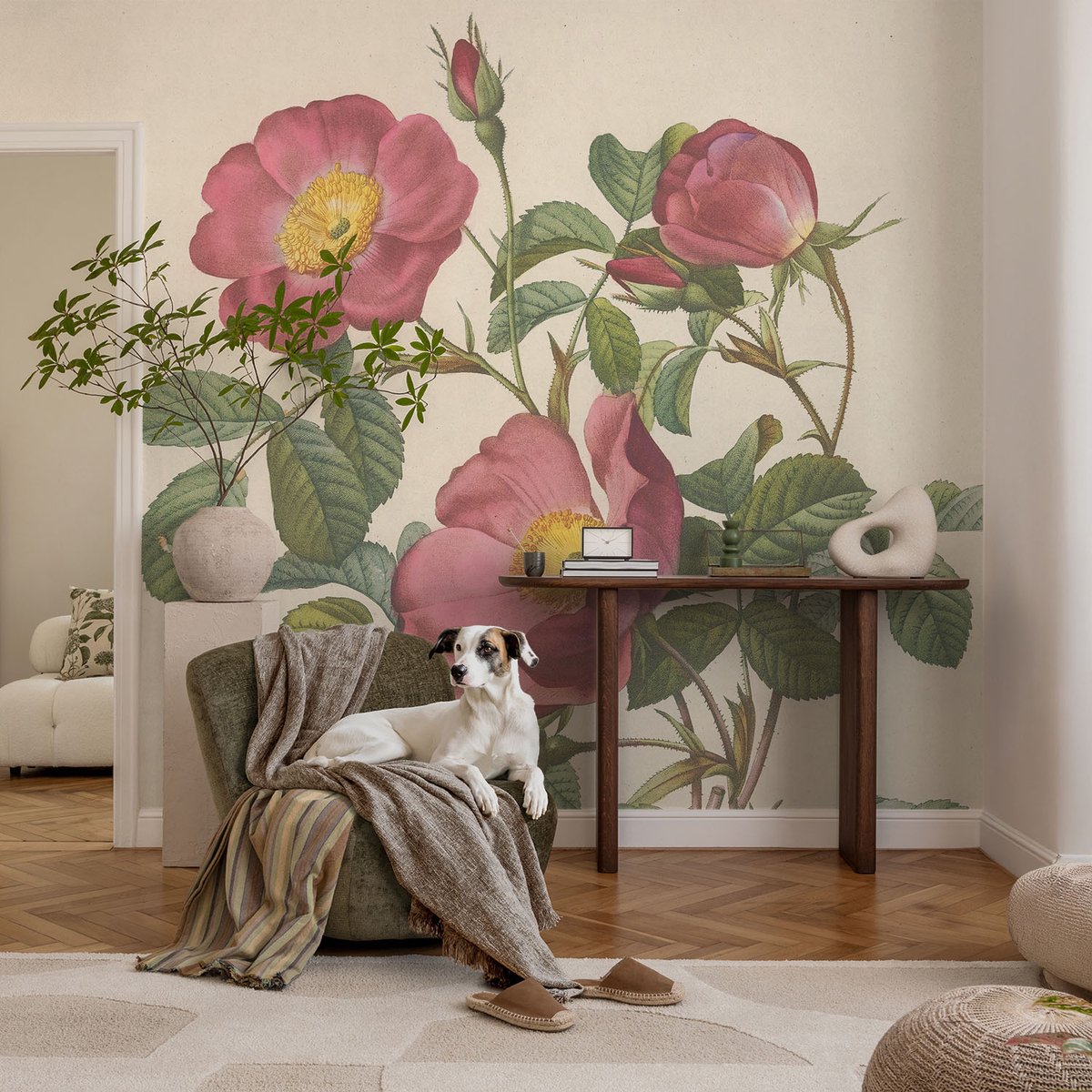 Coloray Vliesbehang - Roze Snellijm Behang - 104x70 cm - Rozenmotief Muurschildering - Gang behang Bloemen En Planten - Fotobehang Vlies - Slaapkamer behang