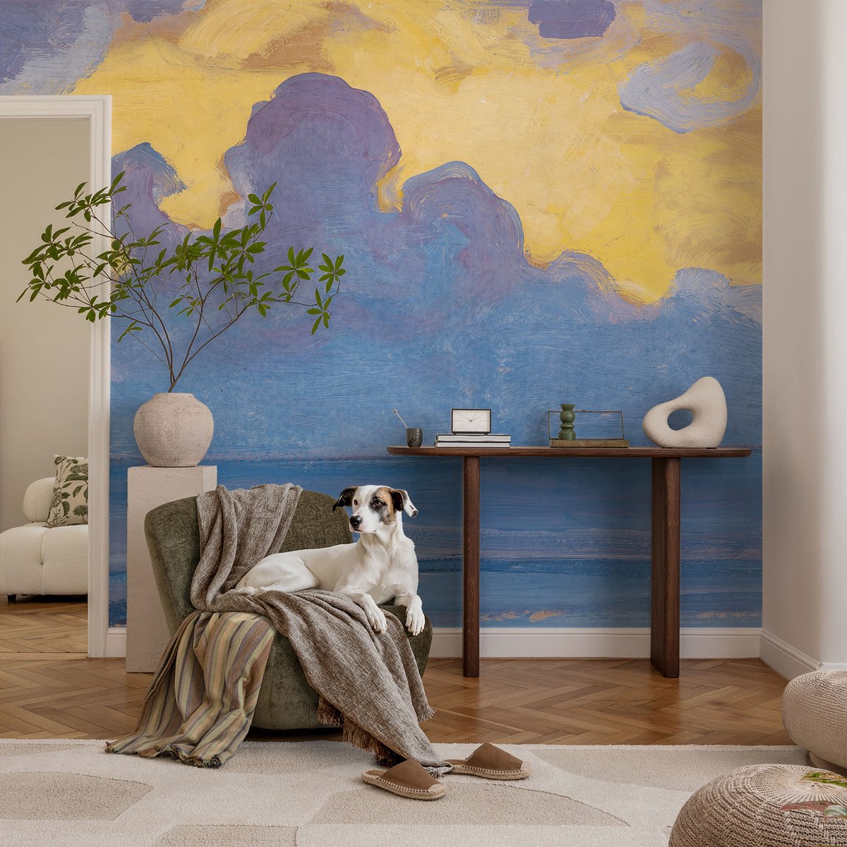 Coloray Vliesbehang - Wit Snellijm Behang - 104x70 cm - Wolkenlandschap Muurschildering - Gang behang Landschappen - Fotobehang Vlies - Slaapkamer behang