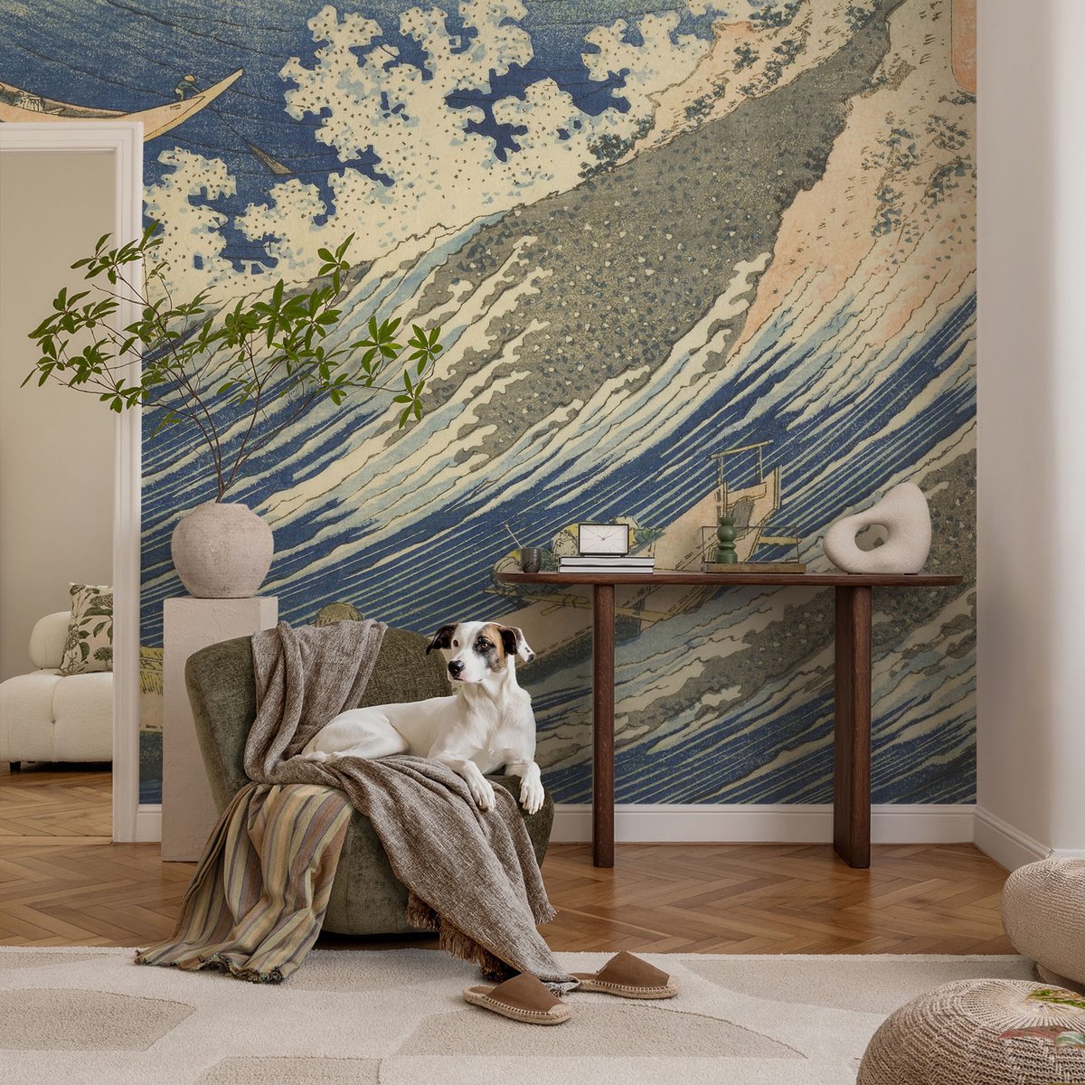 Coloray Vliesbehang - Blauw Snellijm Behang - 104x70 cm - Zeegolven Fotobehang Vlies - Woonkamer behang Deel - Muurschildering - Woonkamer behang