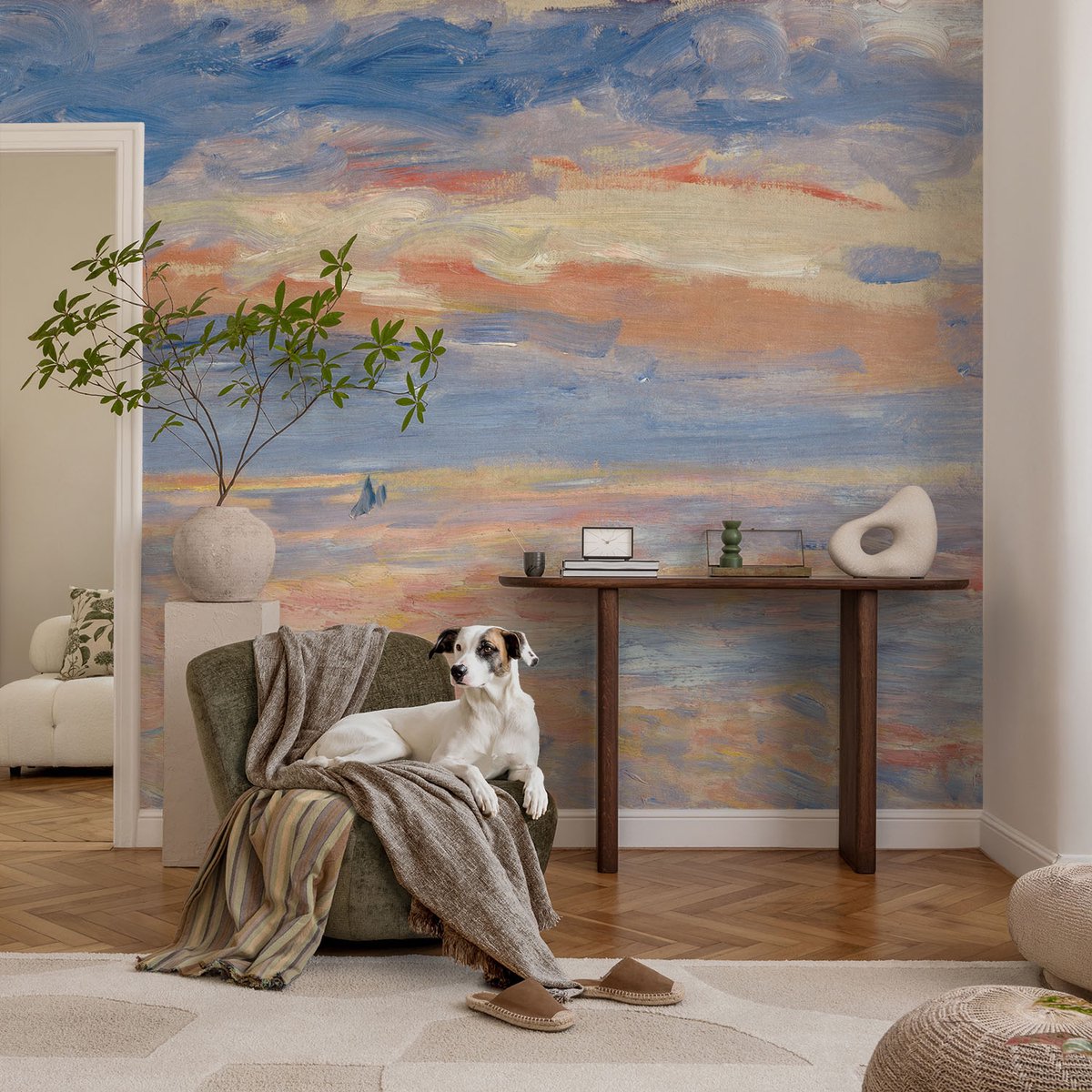 Coloray Vliesbehang - Blauw Snellijm Behang - 104x70 cm - Zeegezicht Muurschildering - Slaapkamer behang Landschappen - Fotobehang Vlies - Slaapkamer behang