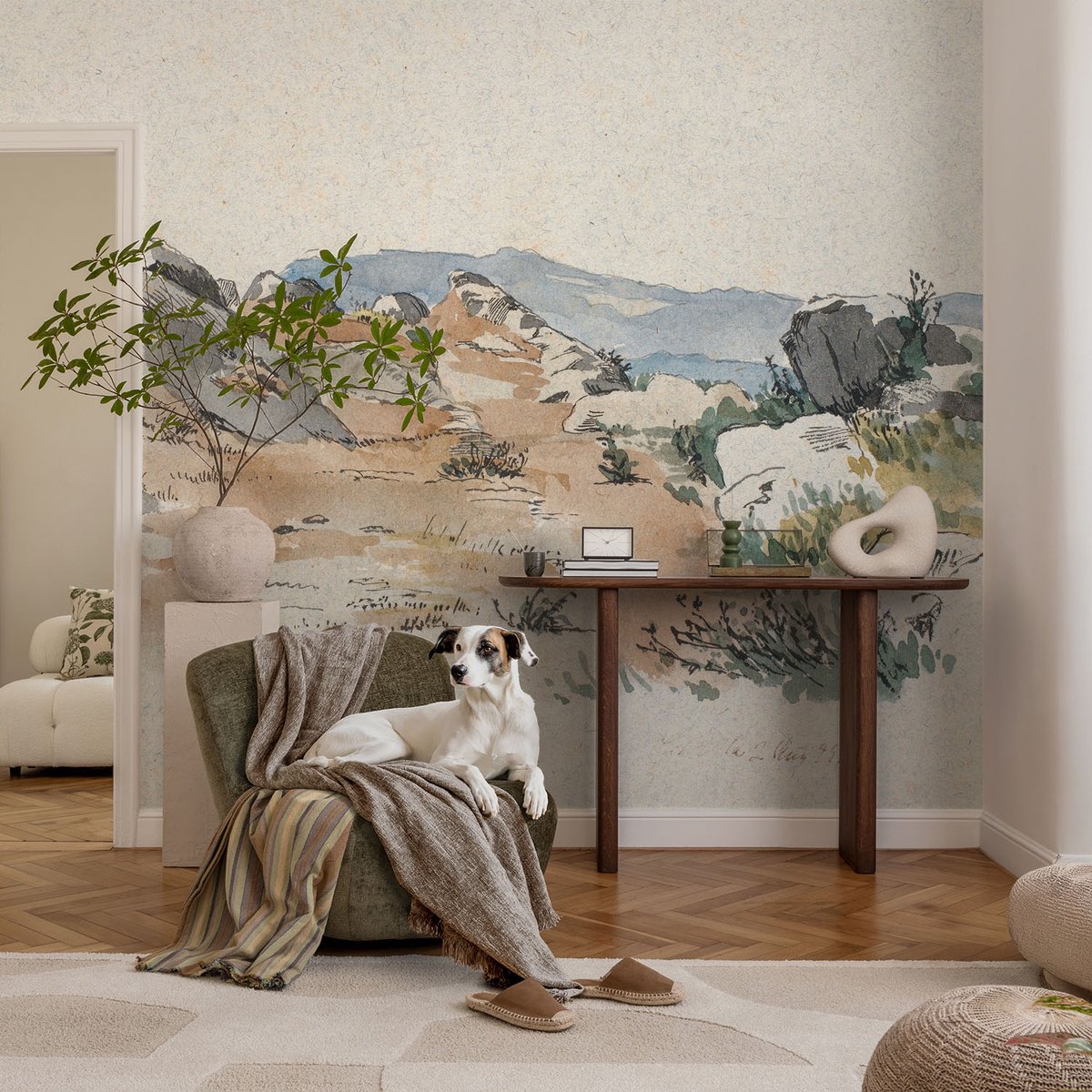 Coloray Vliesbehang - Beige Snellijm Behang - 104x70 cm - Rotslandschap Muurschildering - Gang behang Landschappen - Fotobehang Vlies - Slaapkamer behang