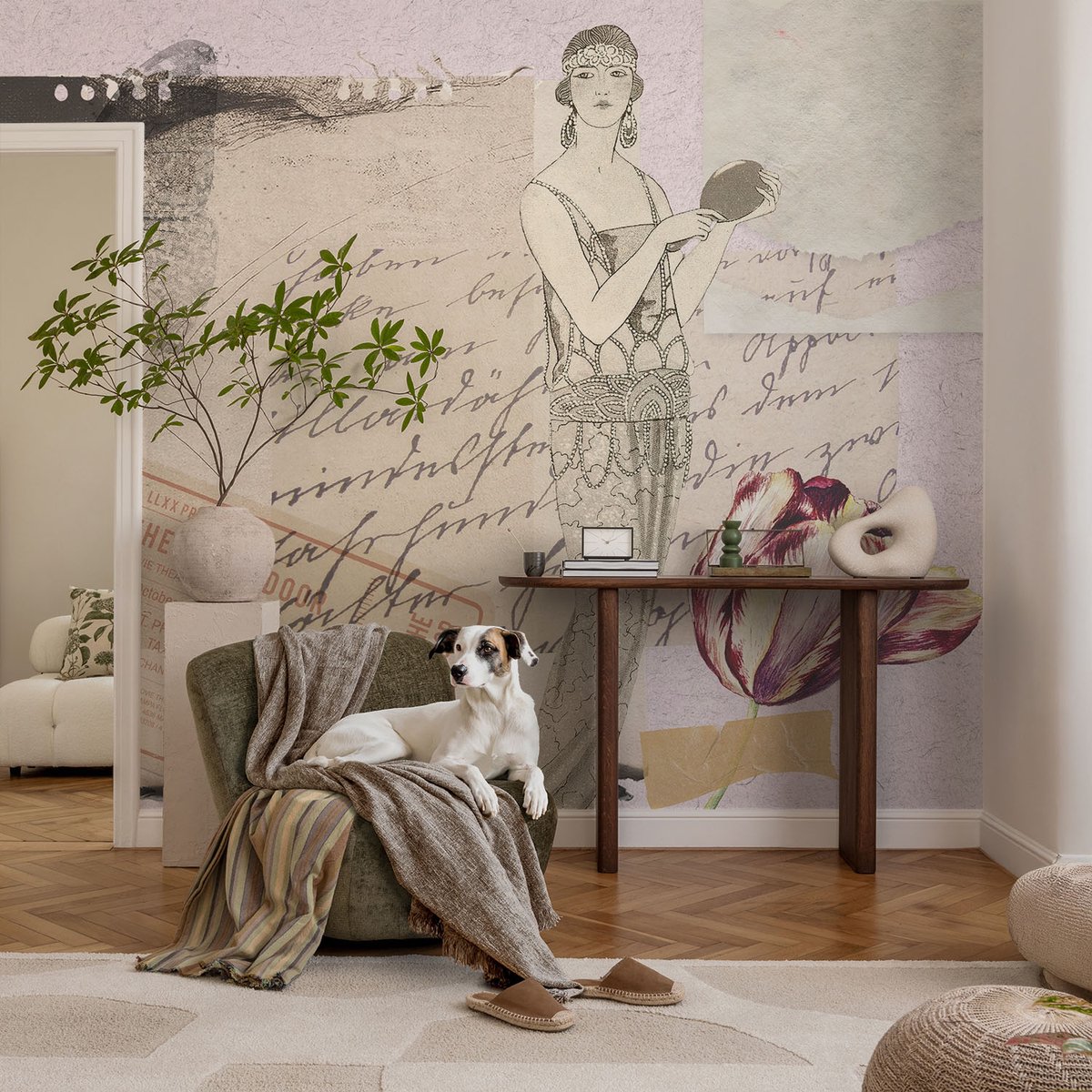Coloray Vliesbehang - Grijs Snellijm Behang - 104x70 cm - Nostalgische Collage Fotobehang Vlies - Woonkamer behang Deel - Muurschildering - Hal behang
