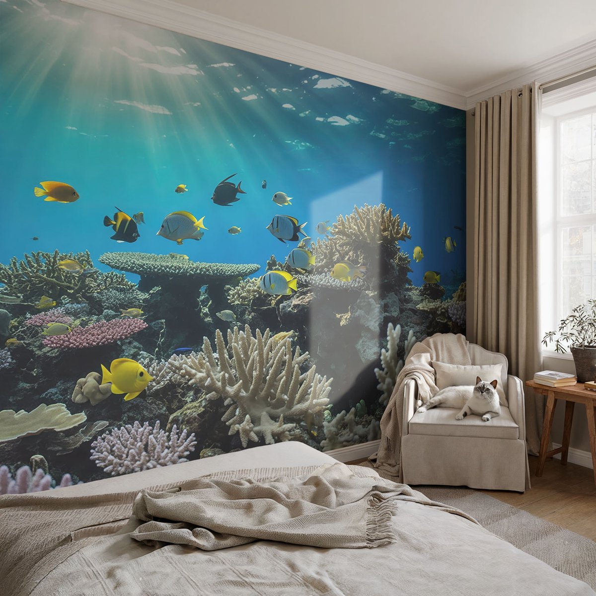Coloray Vliesbehang - Blauw Snellijm Behang - 104x70 cm - Onderwaterwereld Muurschildering - Gang behang Dieren - Fotobehang Vlies - Slaapkamer behang