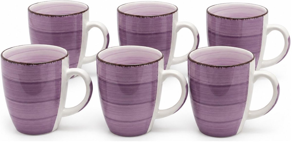 Bellatio Design Koffiemok Colourful Morning - 6x - paars - keramiek - 340 ml - theemokken