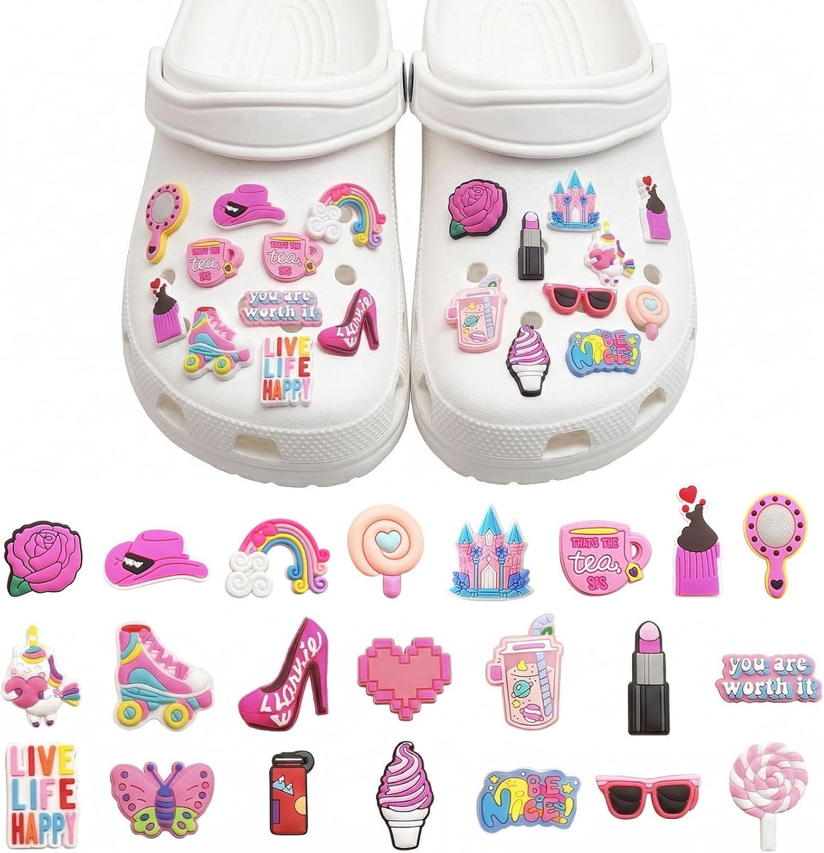 Bedels voor schoenen, klomphangers en decoraties voor tuinschoenen van pvc, kleurrijke schoenaccessoires voor meisjes, dames en meisjes, ideaal voor verjaardagscadeaus en feestjes