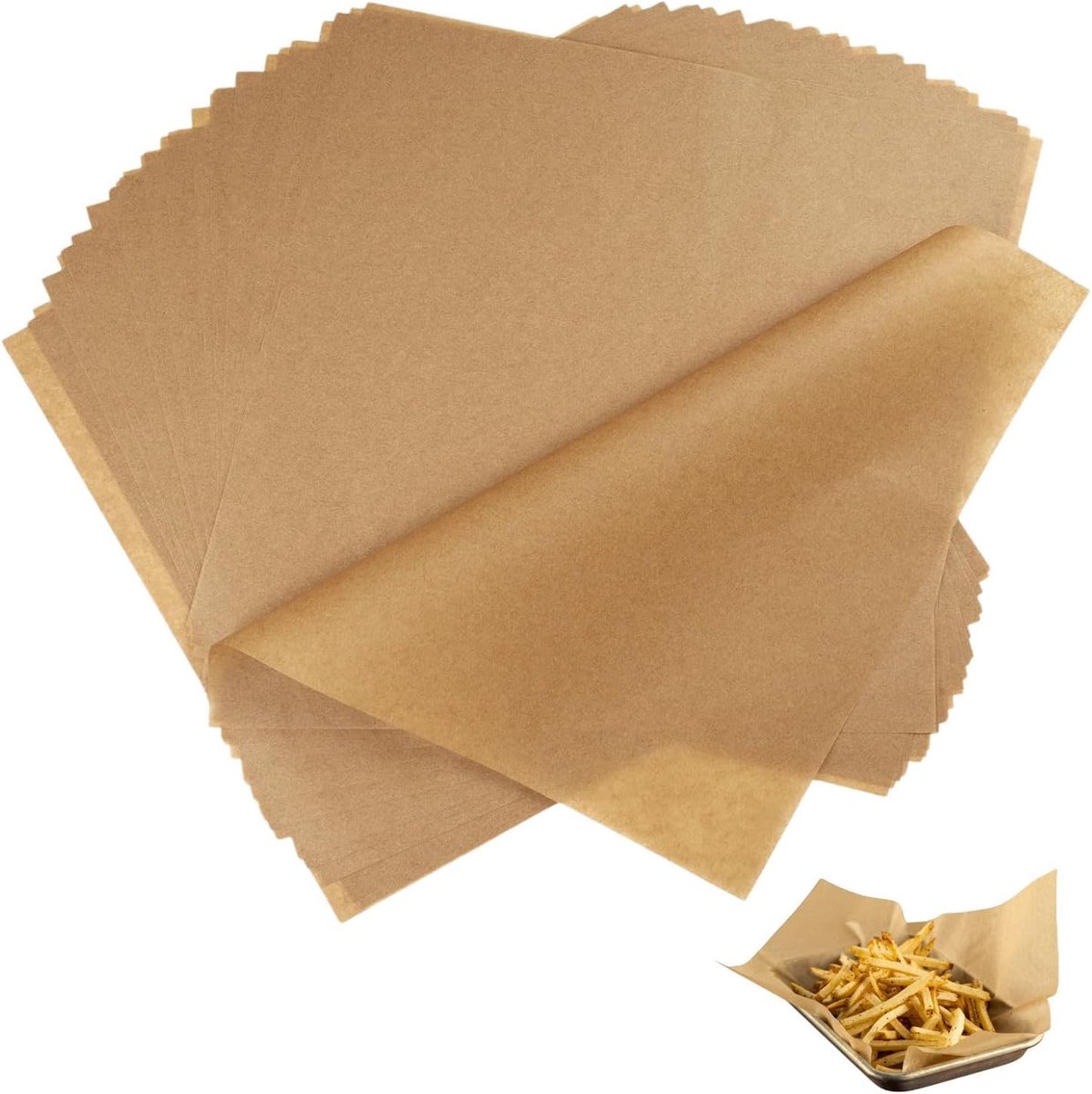Perkamentpapier om te bakken, 23 x 33 cm bakpapier zonder antiaanbaklaag, perkamentpapier, ongebleekt voor bakken, koken, grillen, frituren en stomen