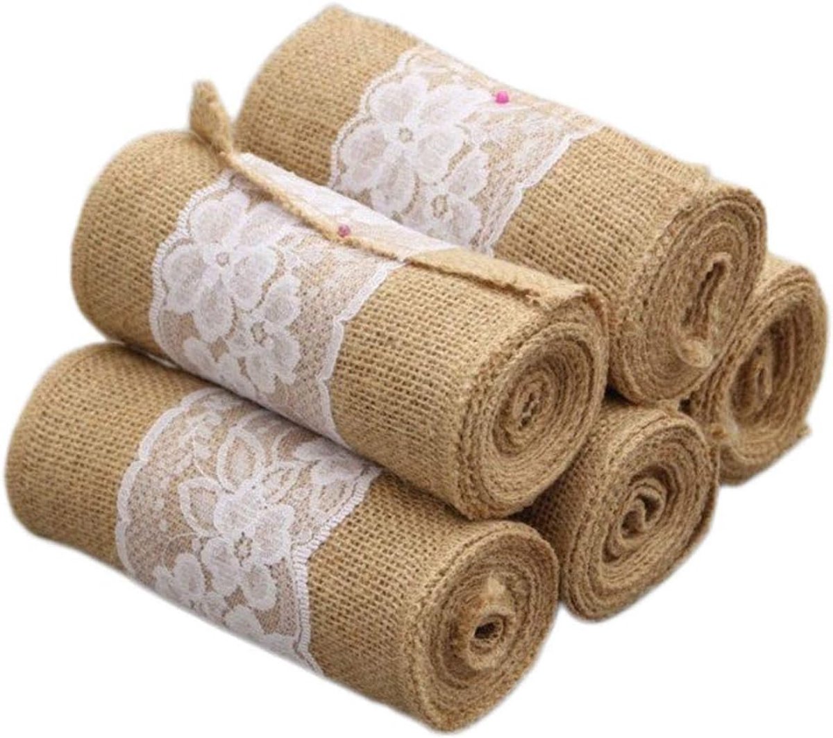 5 stks Burlap Stoel Sash met Kant 240x15cm Natuurlijke Jute Tie Strik Bruiloft Party Decoratie
