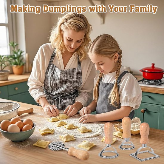 Uitsteekvormpjes, 4 stuks, ravioli-uitsteekvormpjes, vorm, ravioli-stempel, roller, deegsnijder, voor het maken van ravioli, pasta, lasagne, knoedels — afbeelding 5