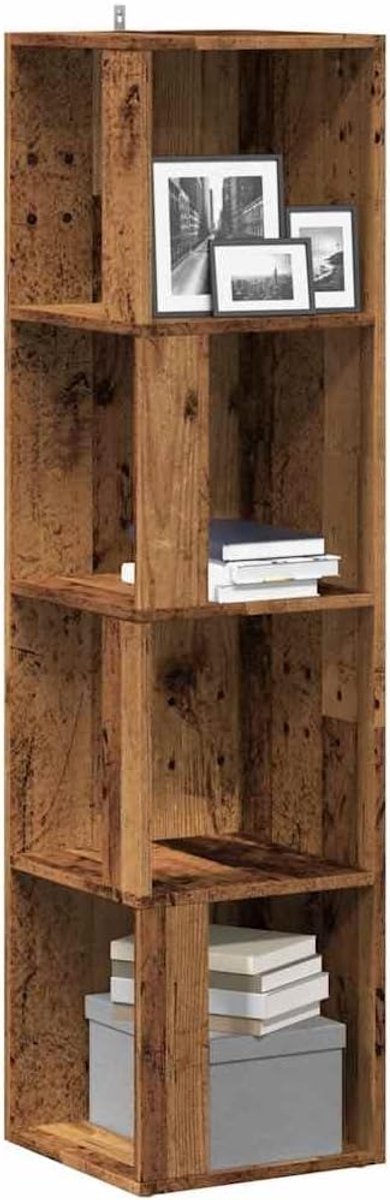 Hoekkast, boekenkast, opbergkast, bijzetkast, dressoir, hoekplank, muur, geschikt voor slaapkamer, woonkamer, kantoor, werkkamer, oude houtlook, 33 x 33 x 132 cm, houtmateriaal