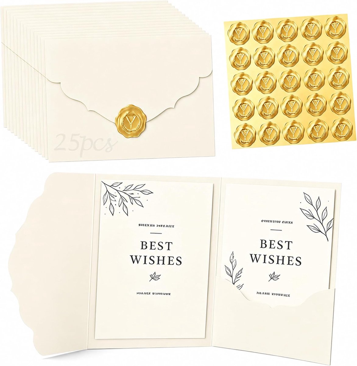 25 stuks enveloppen bruiloft wit 13 x 18 cm sticker goud