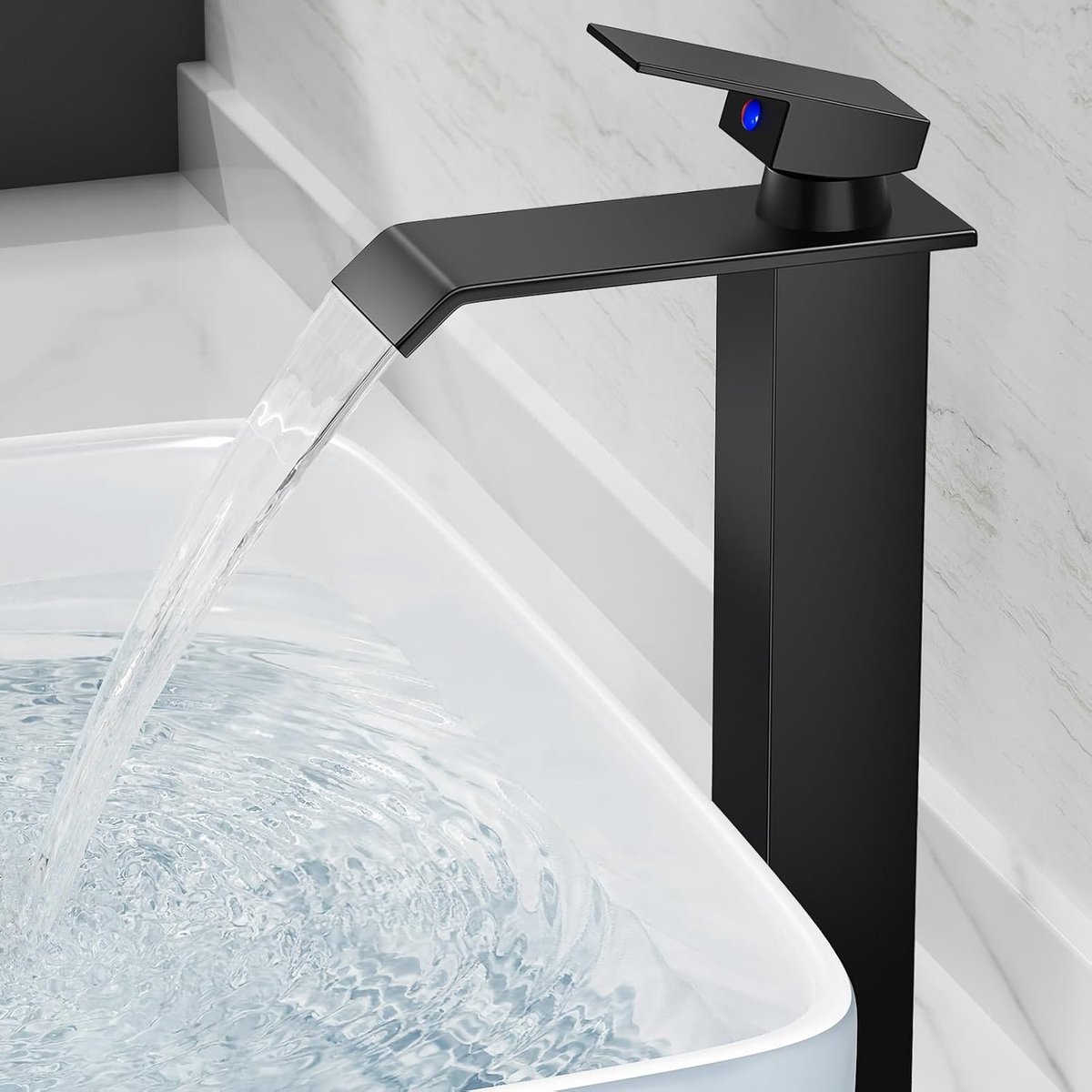 Kraan voor badkamer wastafel met waterval, mengkraan voor badkamer van messing en roestvrij staal, verchroomd (incl. 60 cm slang)