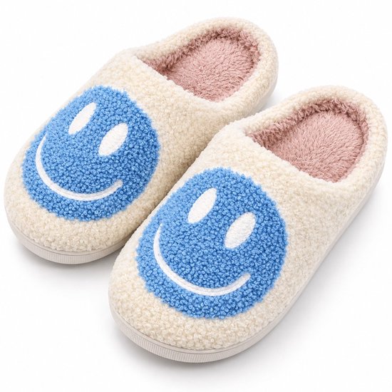 Smiley sloffen voor dames en heren - wit/geel