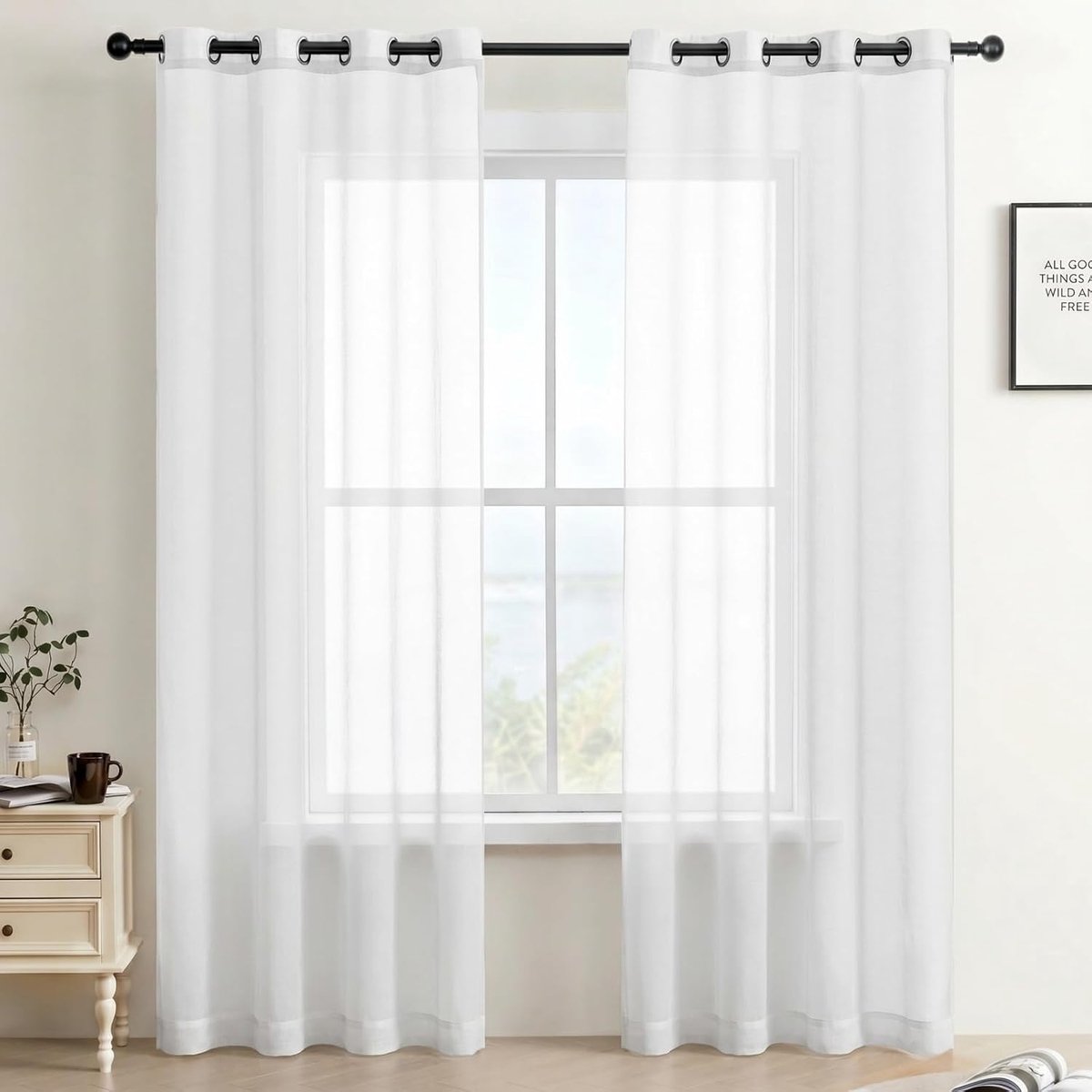 semi-transparante vitrage met ringen, 2 stuks, 132 x 160 cm
