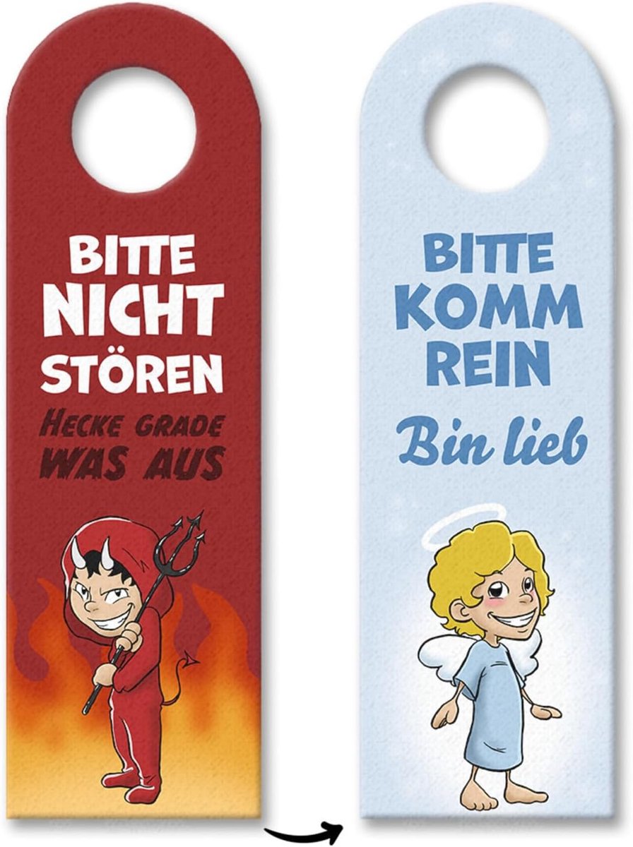 Niet storen – kom naar binnen met duiveltjes en engeltjes voor je kinderen, zodat ze je kunnen laten zien of je net mag binnenkomen of beter niet