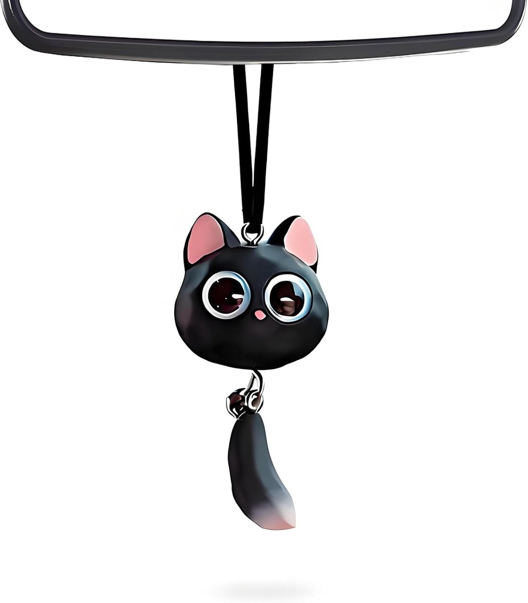 Kat auto opknoping ornament, swingende kitten auto achteruitkijkspiegel hanger, auto-interieur accessoires woondecoratie cadeau voor vrouwen mannen vrienden familie, zwart