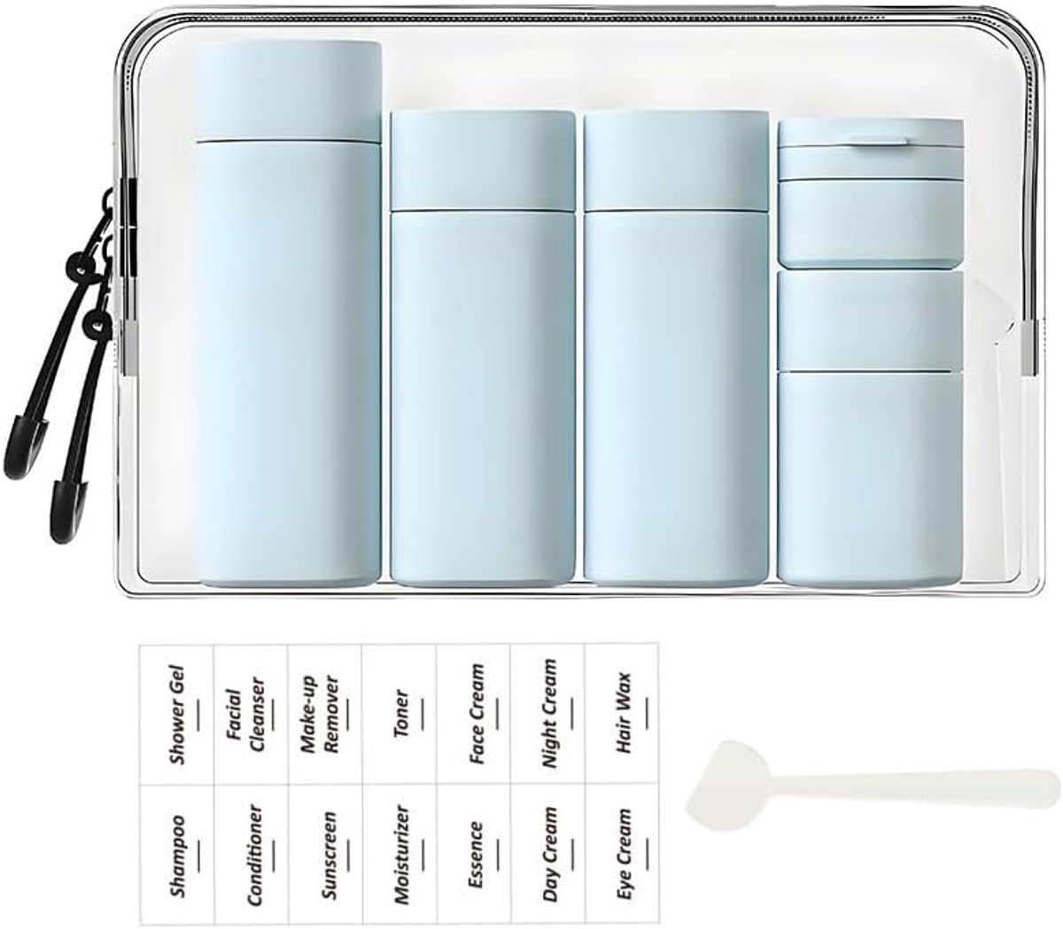 5-pack korte en modieuze reisflessen TSA goedgekeurd, BPA-vrije reisformaat reiscontainers navulbare knijpflessen voor cosmetische shampoo crème conditioner... (Nordic Milk Blue)