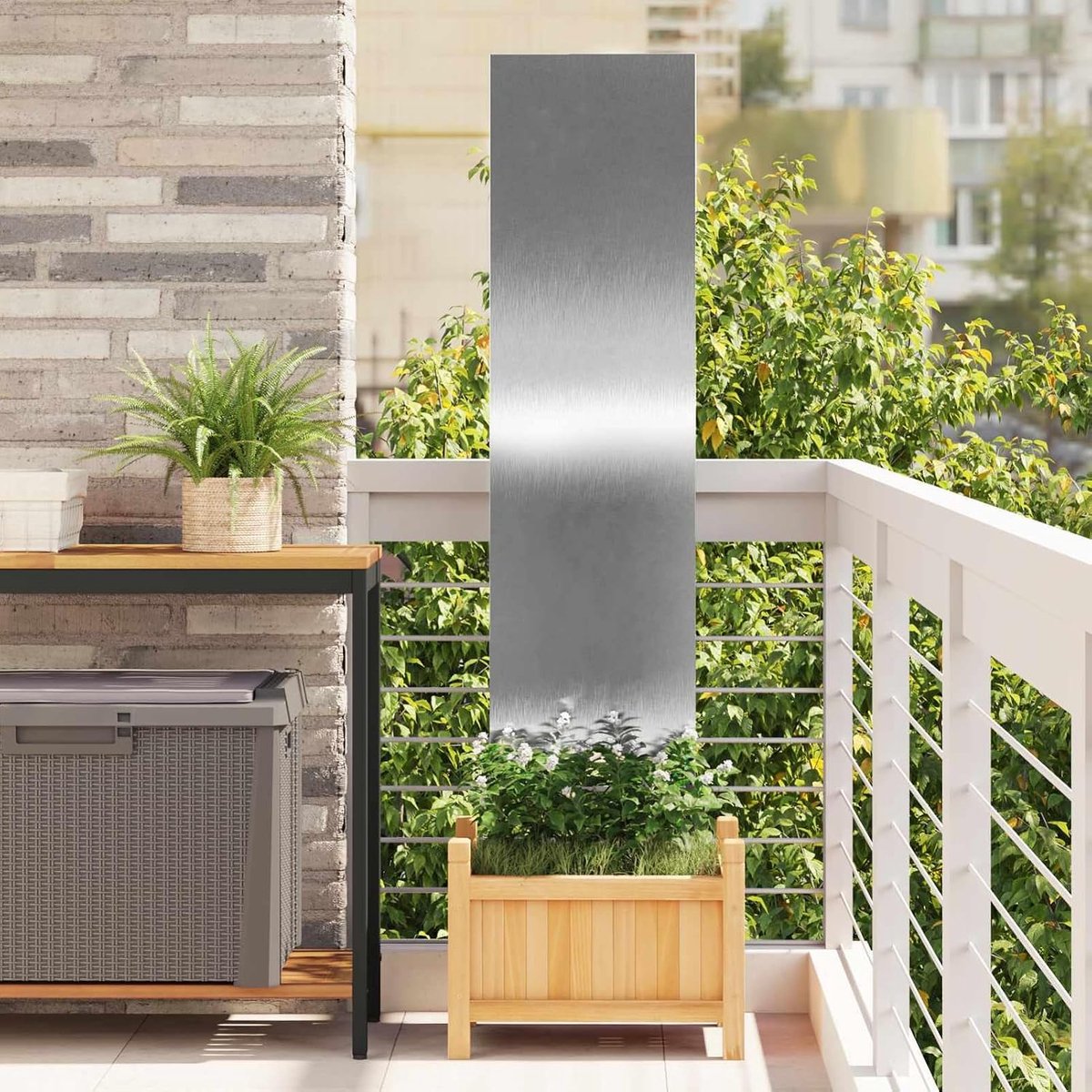 Inkijkbescherming tuin zilver roestvrij staal weerbestendig mat oppervlak decoratieve inzetstukken eenvoudige vloermontage, 32x140 cm voor terras balkon privacy