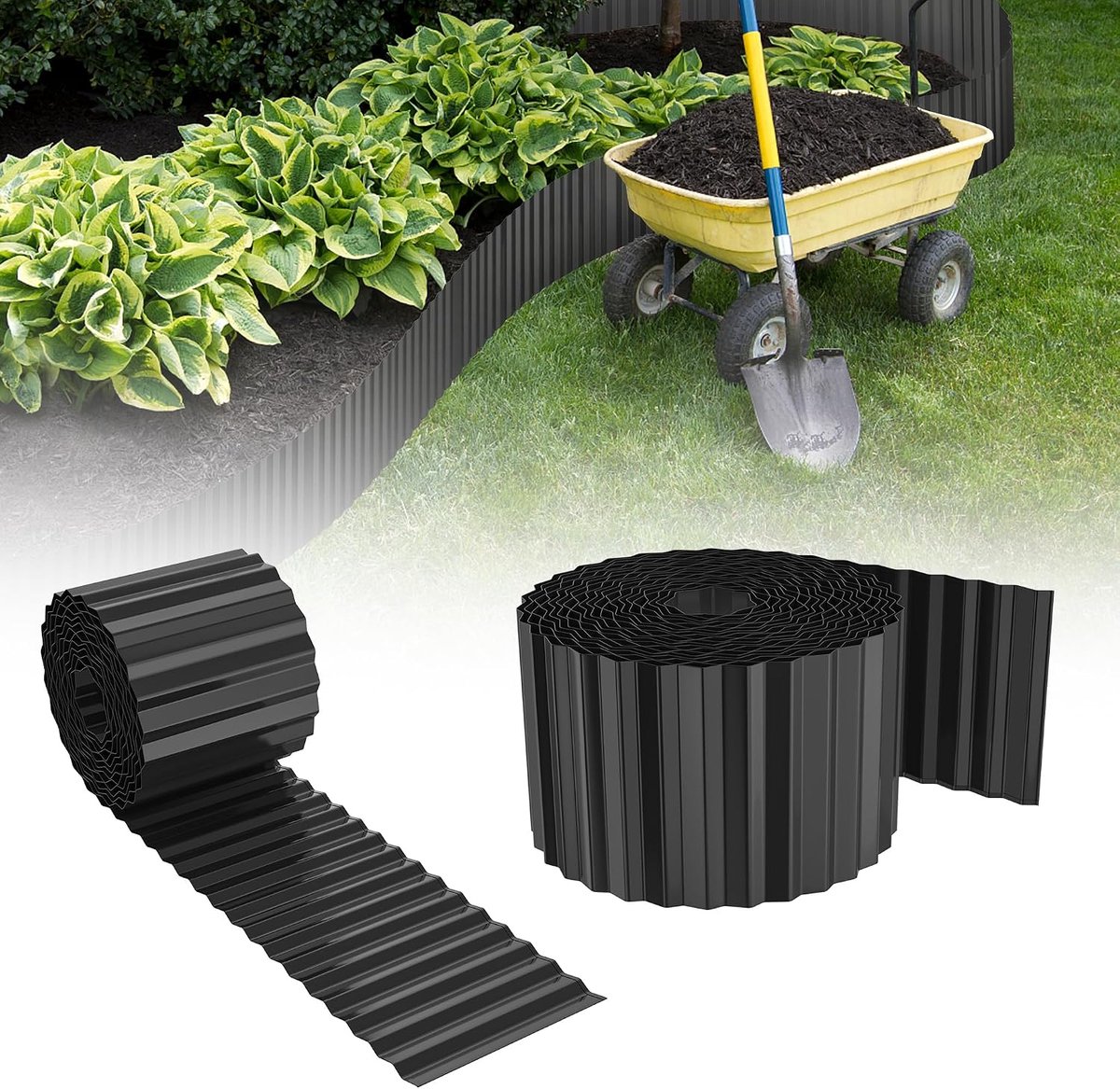 Verzinkt golfvorm gazon rand flexibele perkrand decoratie bloembegrenzing tuin border tuin randstenen, 10 m lengte 15 cm hoogte zwart