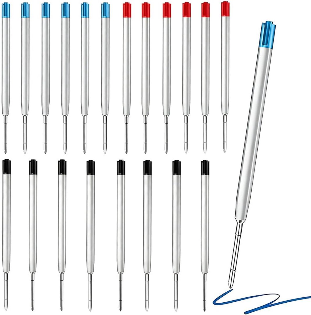 Penvullingen, universele navullingen, lengte 9,9 cm, internationale standaard navulverpakking, voor school, kantoor (zwart, blauw, rood)