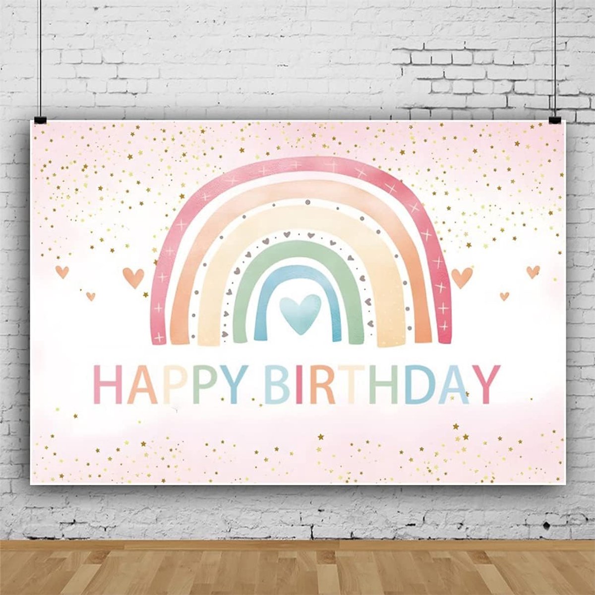 270 x 180 cm, regenboog, verjaardagsfeest, banner, cartoon, aquarel, regenboog, hart, achtergrond, roze achtergrond, goud, ster, Sparkling fotografie, achtergrond, Happy Birthday-achtergrond