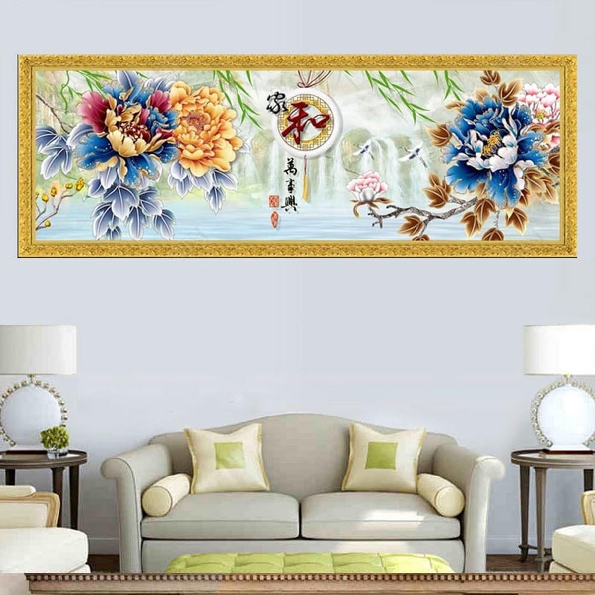 Diamantschilderij voor muur decoratie schilderen op nummer volledige diamant schilderij kit 5D DIY volwassenen kruissteek kunst strass borduurwerk pioenroos bloemenlandschap, vierkante diamant 60 x