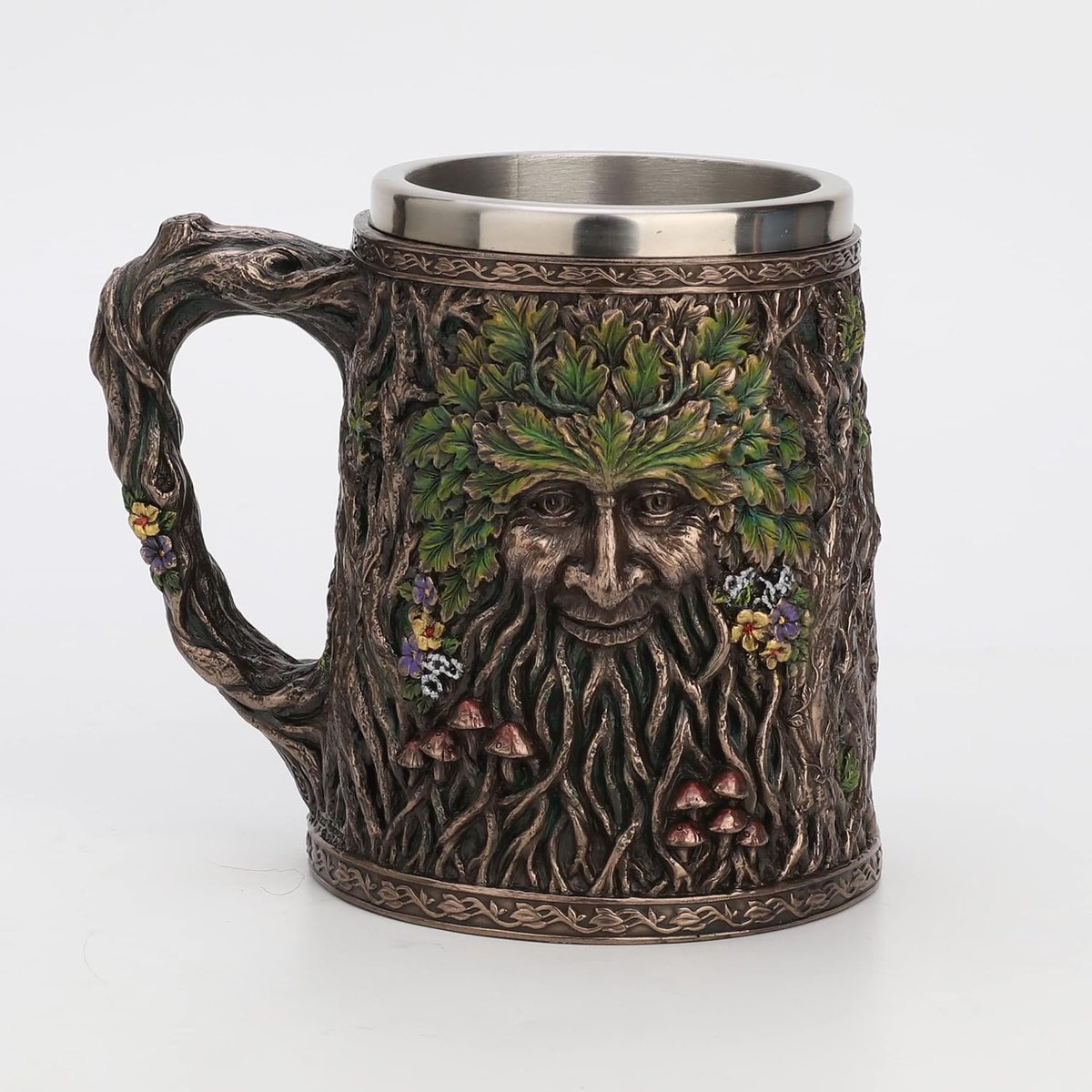 Design 5 3/4 Inch 0.5L Greenman Beer Stein Rvs Tumbler Hars Sculptuur Brons Afwerking
