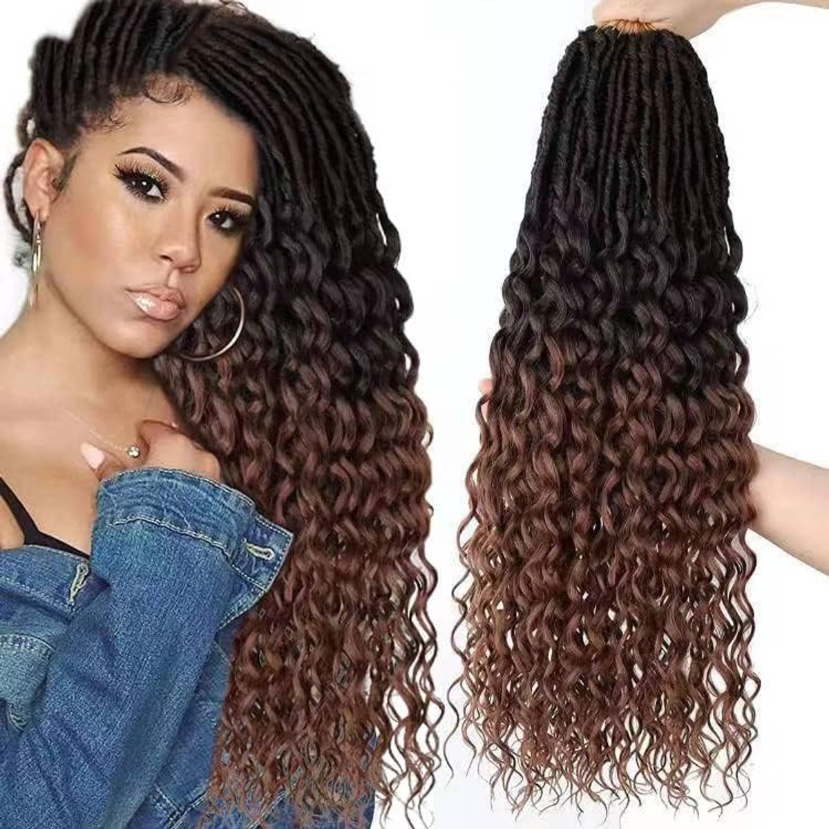 6 stuks kunstlocs gehaakt haar met krullende uiteinden, 61 cm, zachte locs, voorgeslepen godin locs gehaakt haar, lokken, krullende diepe golf, gehaakt lokken, synthetische haarextensions (1B