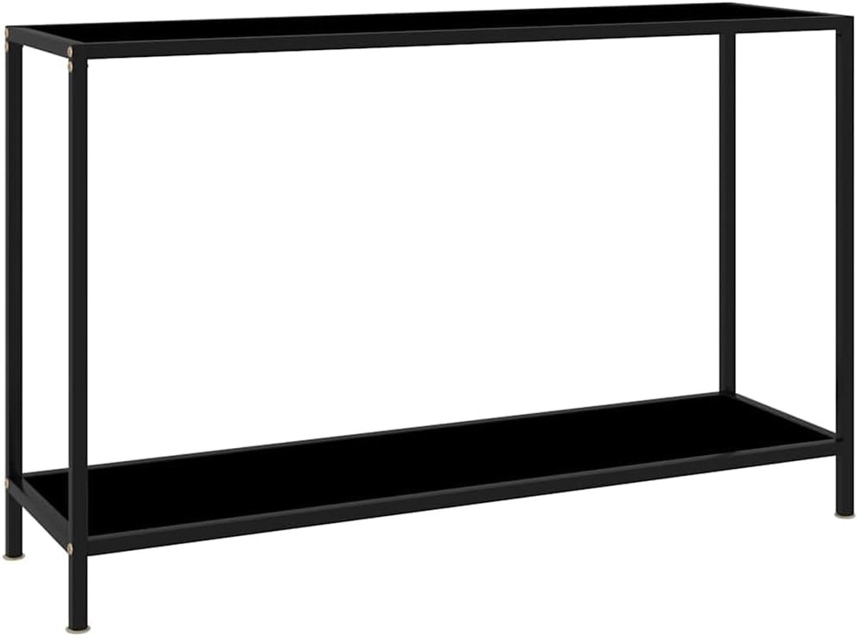 Consoletafel zwart van gehard glas en gepoedercoat staal, opbergtafel met onderste plank voor belangrijke dingen, eenvoudig te reinigen