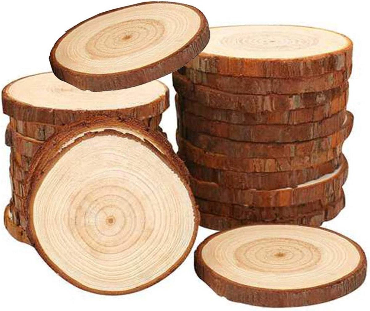 Houten schijven, 5-6 cm, rond, onbehandeld hout, plakjes ongeboorde houten cirkels, boomschijf, houten schijven met schors, voor doe-het-zelf knutselen, kerstversiering, bruiloft