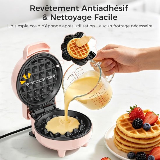 YASHE mini-wafelijzer - 10 cm - 550 W - antiaanbak - roze van YASHE® — afbeelding 2