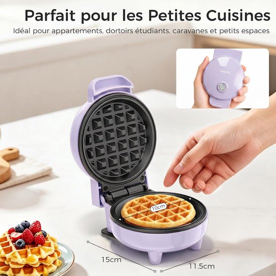 YASHE mini-wafelijzer - 10 cm - 550 W - antiaanbak - paars van YASHE® — afbeelding 5