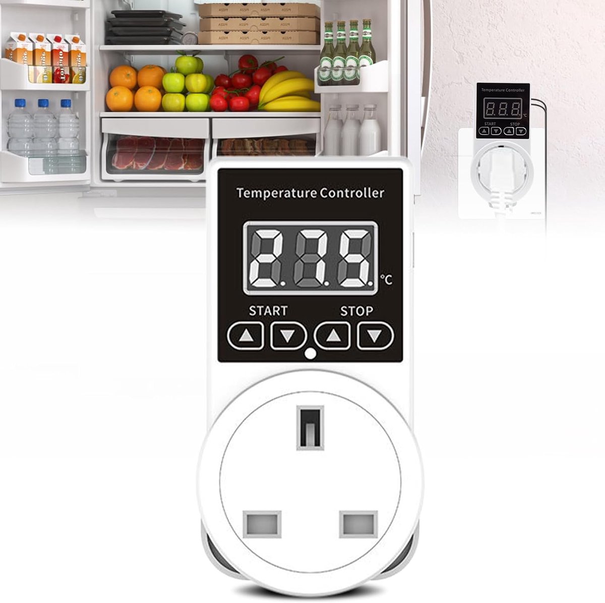 Thermostaat stopcontact met waterdichte kop, temperatuurregelaar 230 V, lcd-display, temperatuurschakelaar voor broeikas, boerderij, aquarium, reptiel