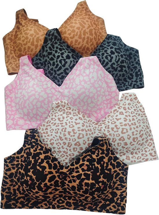 Beha zonder beugel, luipaardprint, verstevigende gel, push-up, verstelbare bandjes, V-hals — afbeelding 2
