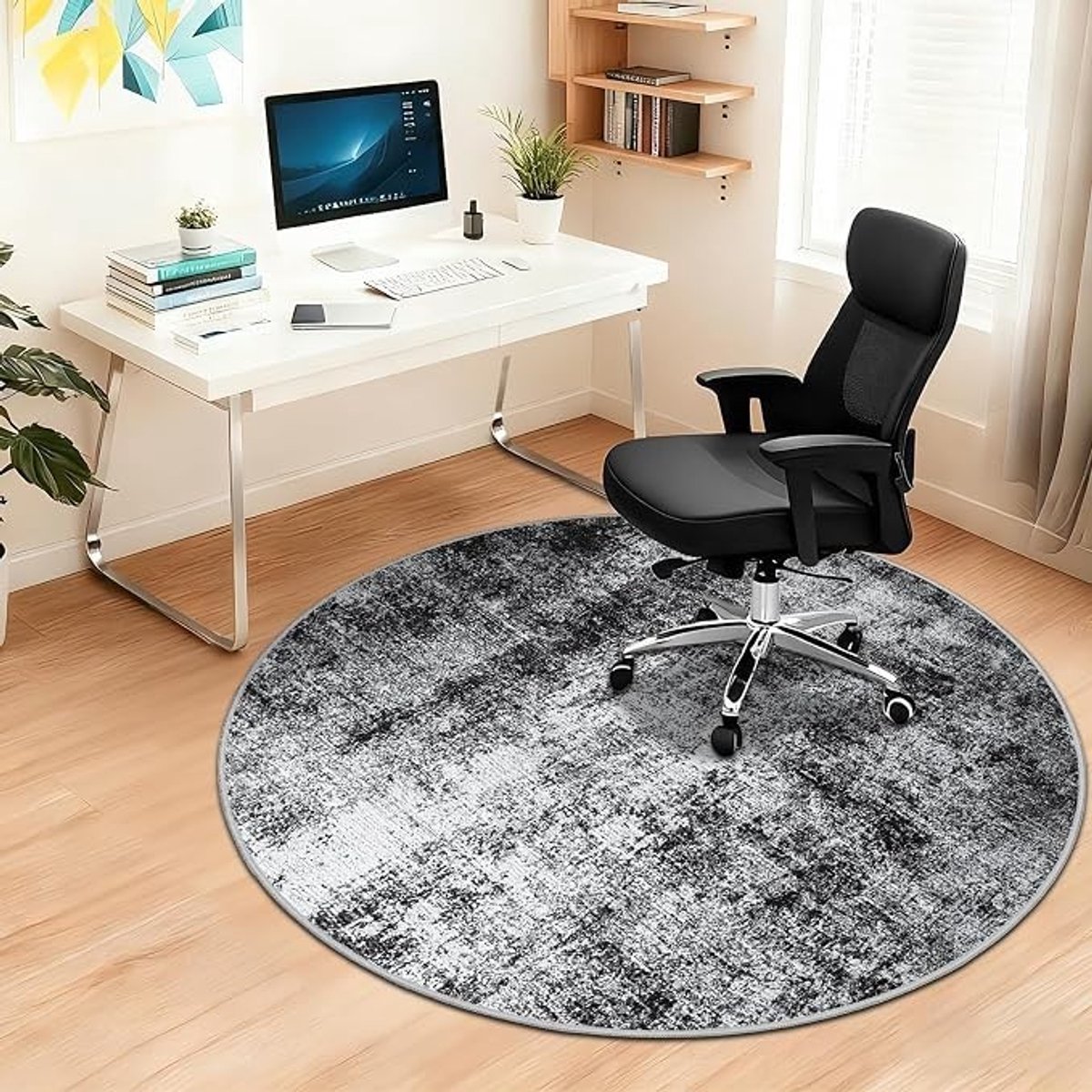 Livatto Ronde Antislip Stoelmat voor Harde Vloeren – 120 cm Abstract Zwart – Vloerbescherming voor Bureaustoel en Gaming