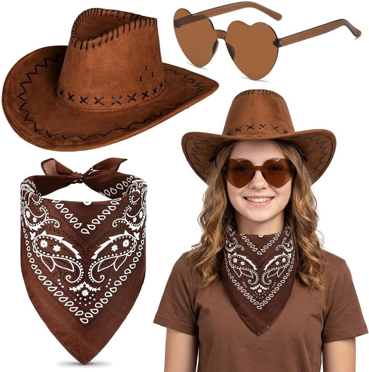 cowboyhoed met bandana en bril hart