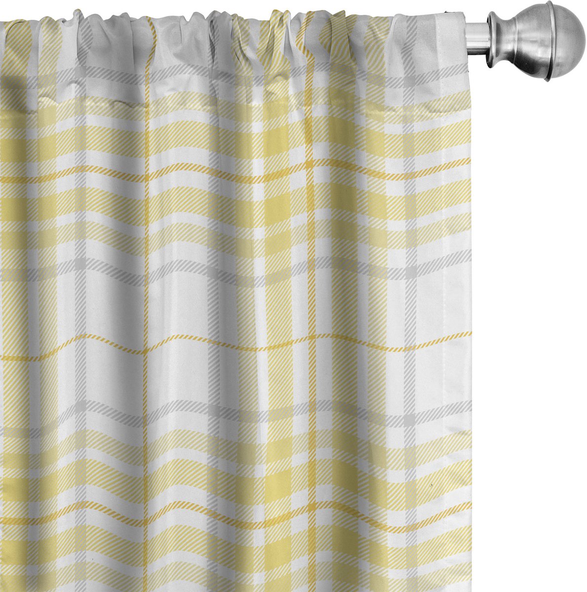 ABAKUHAUS Geruit Raamgordijnen, Klassieke Pastellton Grafiek, Lichtgewicht decoratieve 2-delige set met roedezak, 2 stuks 75 cm B x 225 cm L, Mosterd Licht Grijs