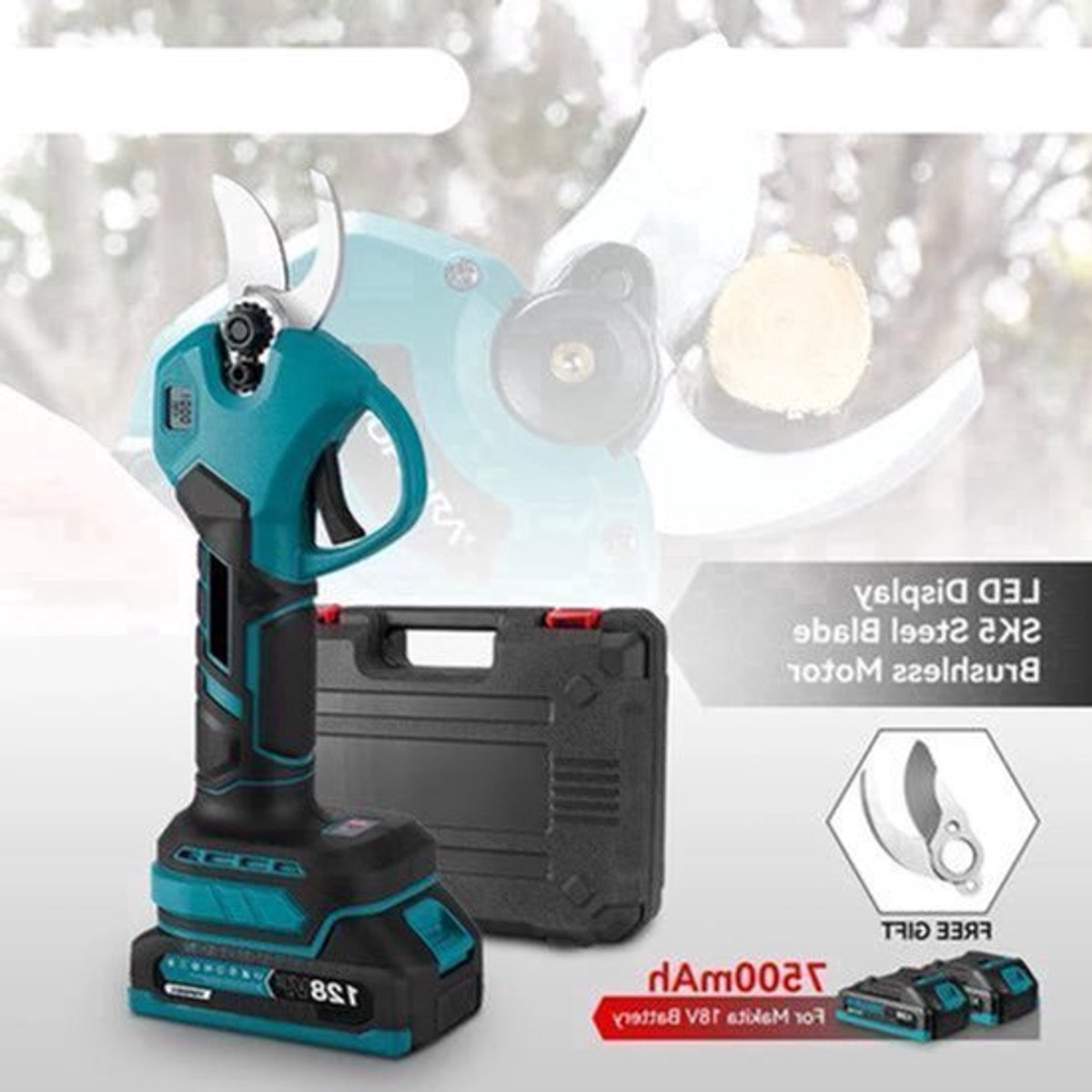 Elektrische Snoeischaar - Takkenschaar - Takkenzaag - Snoeizaag - Accu - 30MM - Borstelloze - Draadloze - Snijdiameter - Takkenschaar met 2 Snelheden - 18V - 2x Accu - Voor Fruitbomen, Takken en Tuinwerk