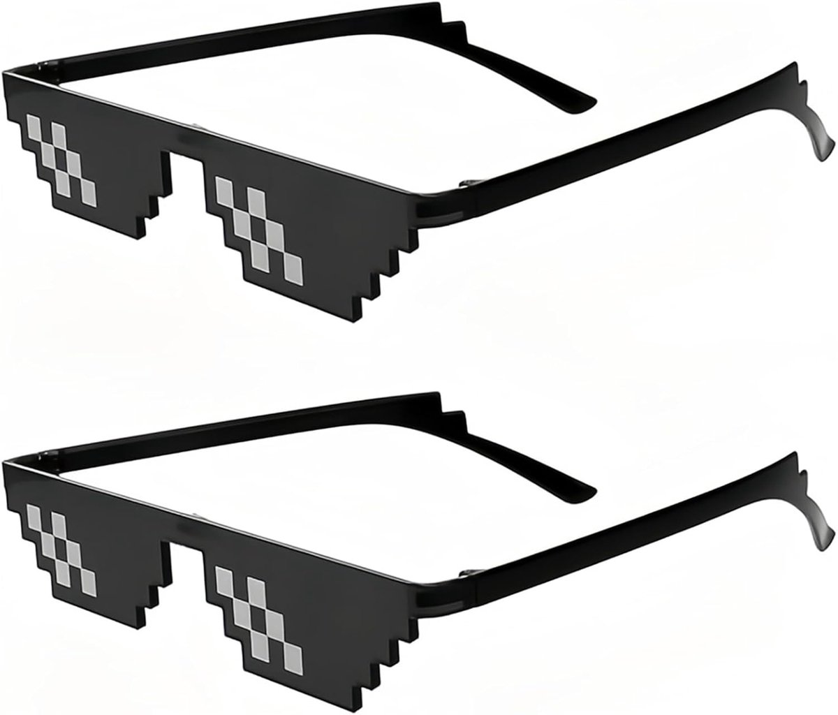 2 stuks Thug Life zonnebril, pixel mozaïekbril, zwarte pixel zonnebril, pixel zonnebril voor feestvakantie decoratie