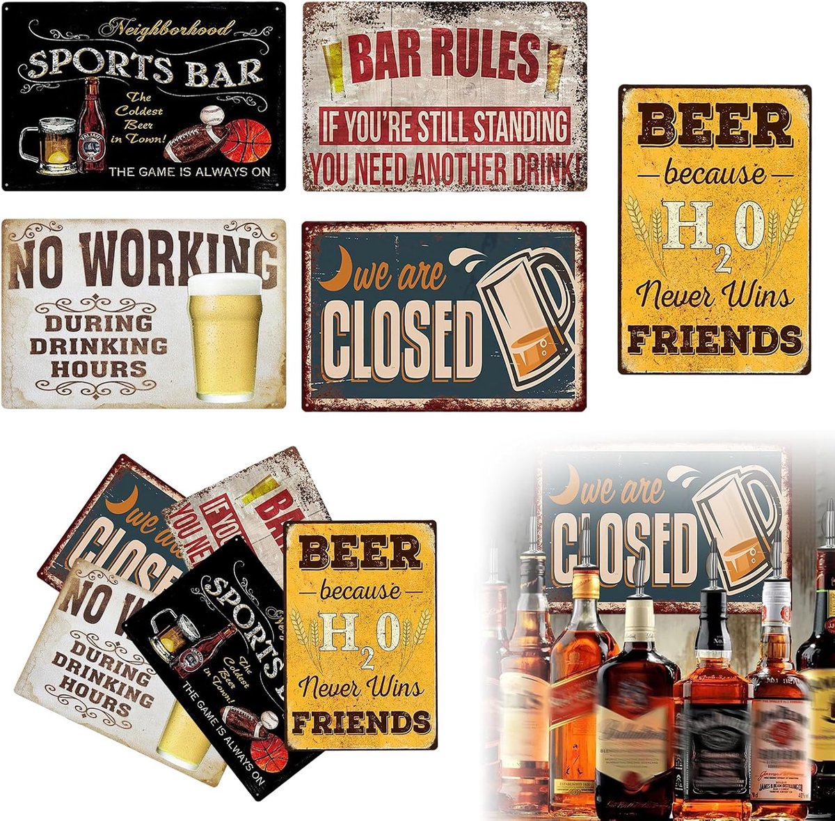 Metalen bord bier: 5 stuks 20 x 30 cm grappige bartekens, metalen bar-bord, vintage metalen wandbord voor huis, café bar, club, grappige borden met spreuken, bardecoratie