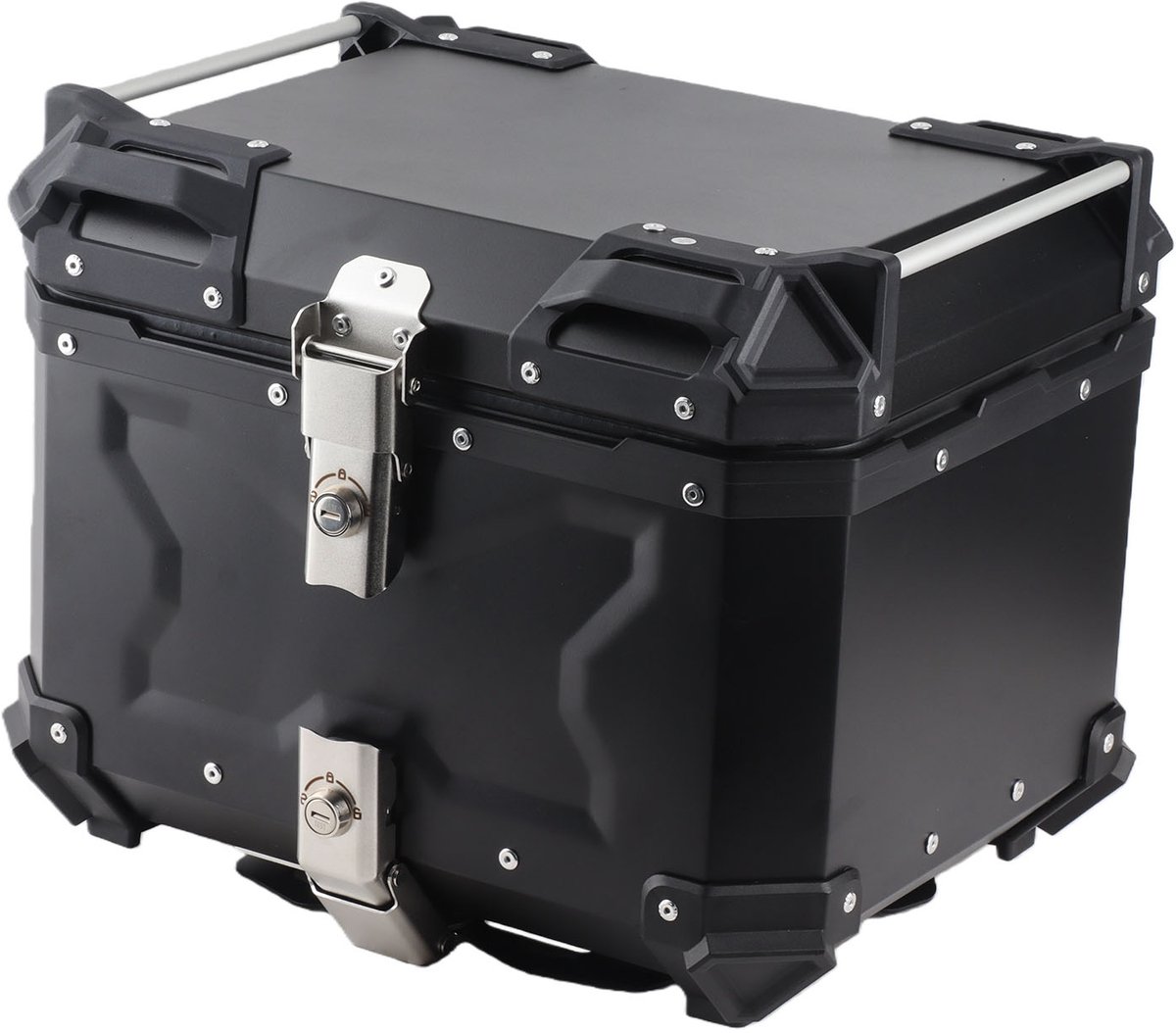 Motorkoffer 45 liter van 5052 aluminium - zwarte universele topkoffer met snelsluiting en kunstleren binnenbekleding
