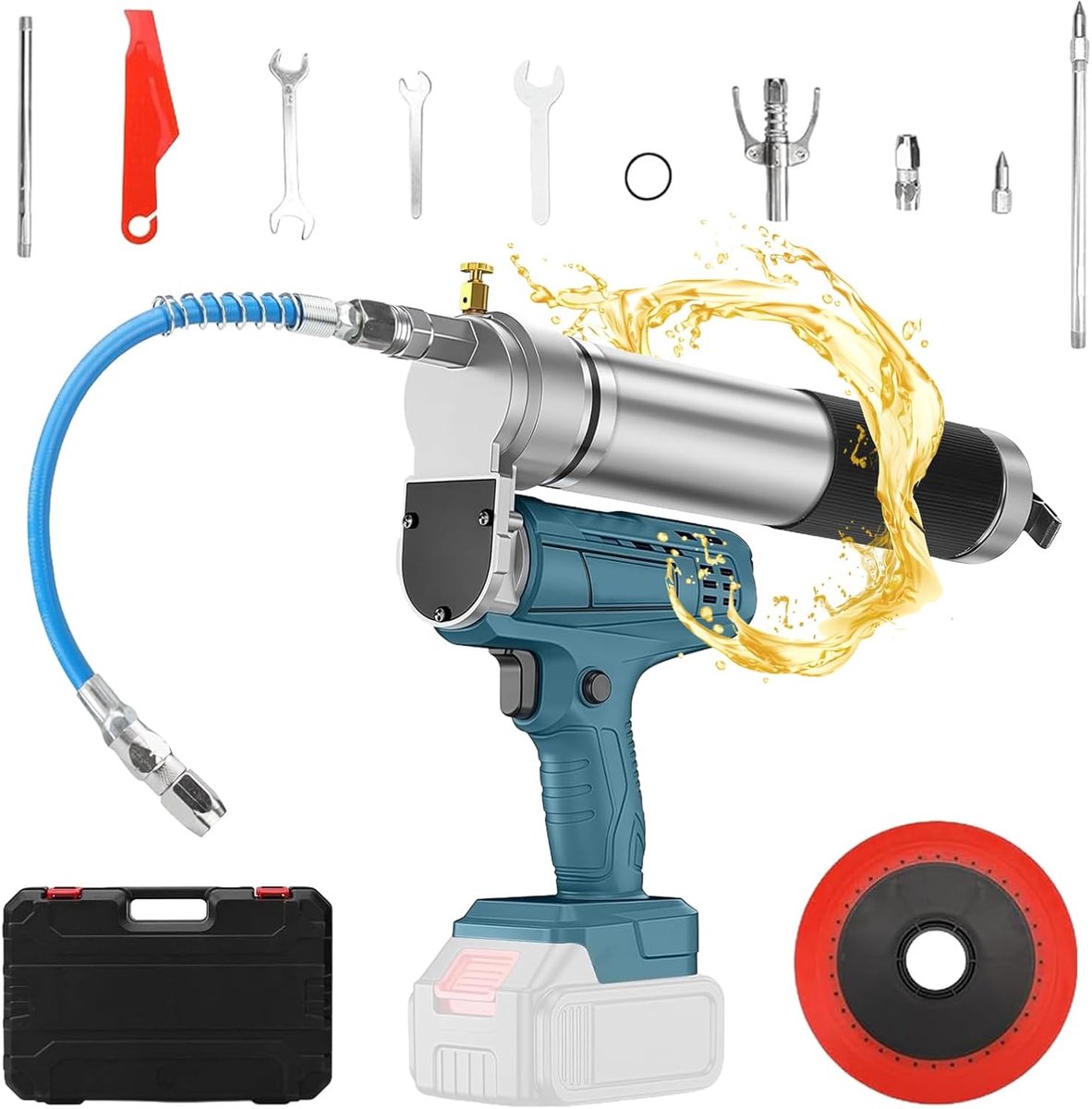 Accu-vetpistool voor Makita 18V accu, 140g/min Elektrische vetpistool, 12000PSI Handbediende elektrische vetpistool met 30cm slang en 3 spuitmond, voor voertuigen, machines (zonder accu)