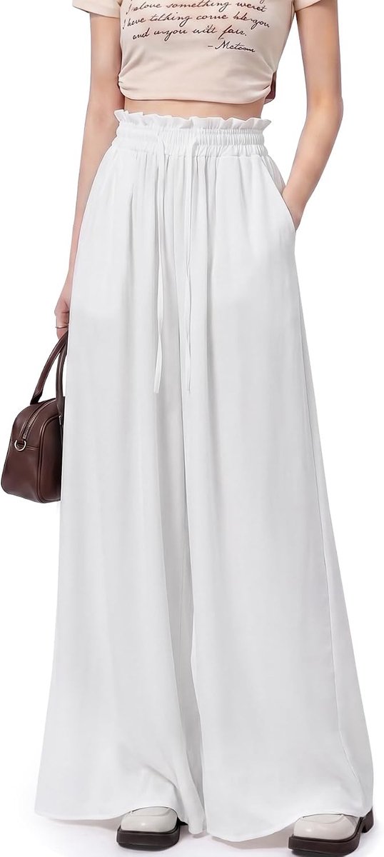 Broek met wijde pijpen voor dames, elastische hoge taille, zomer, dames, losse pasvorm, casual loungebroek met zakken