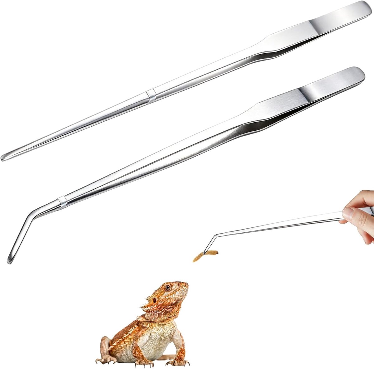 2 stuks 27 cm reptielen voedingstang, rechte en gebogen aquarium pincet