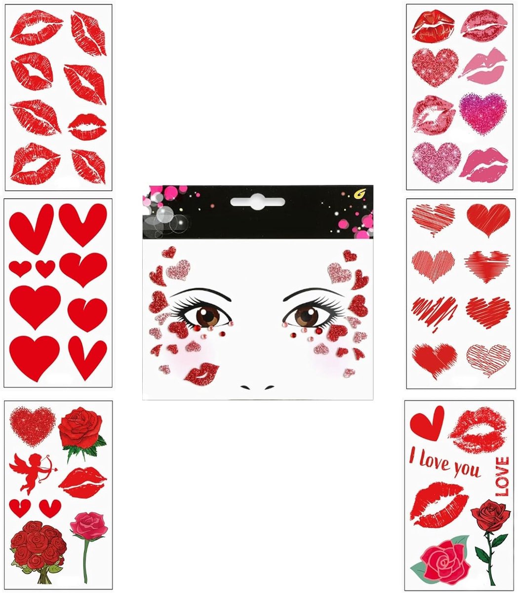 Verwijderbare, Liefdesstickers, Zes Tijdelijke Tatoeages Voor Mardi Gras, Halloween, Liefdesdag