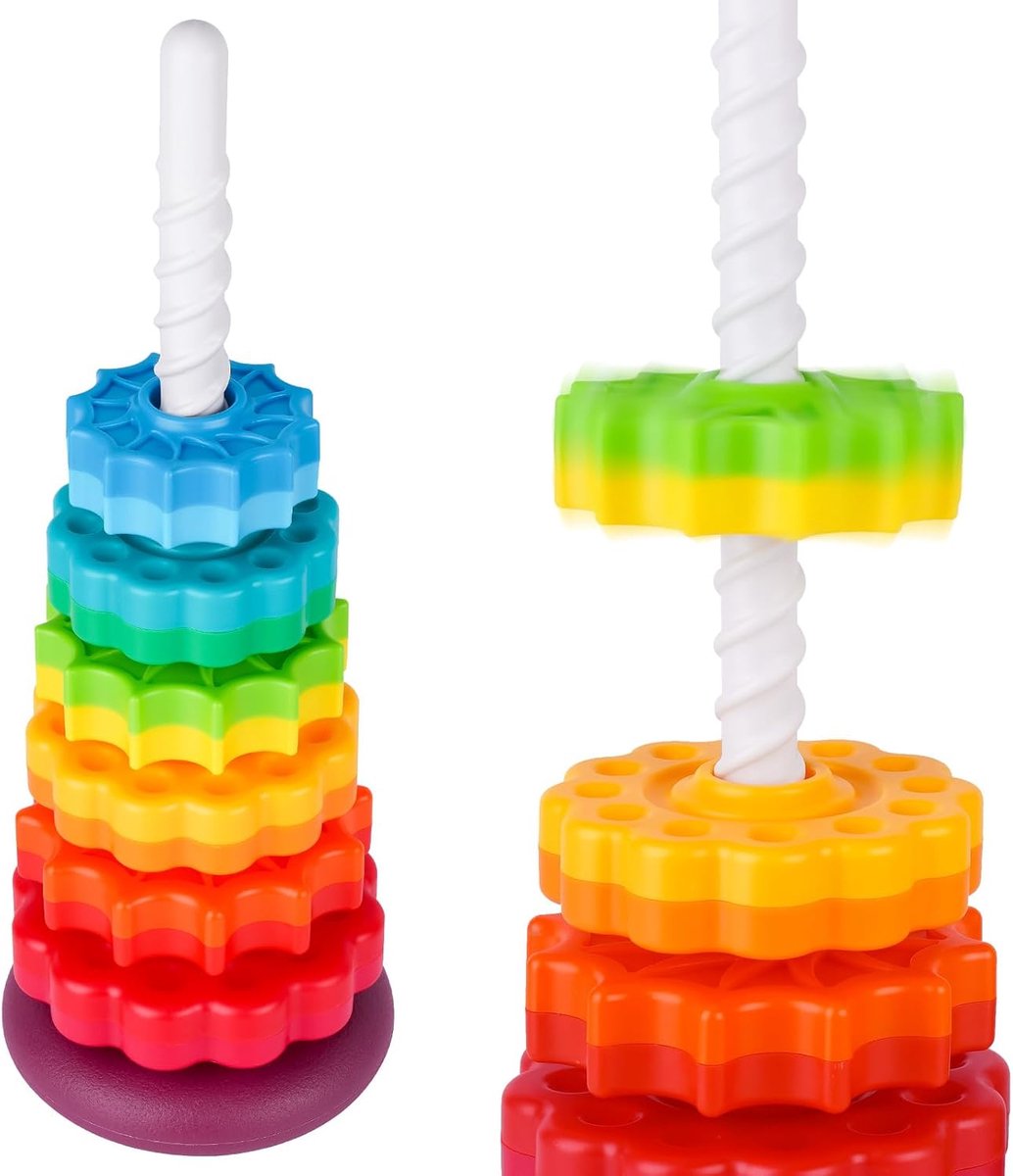 Stapelspeelgoed voor kinderen, regenboogtoren met dual-color draaiwielen, hoogwaardig, robuust, BPA-vrij ABS-kunststof, geschikt voor onderwijs, leuk leren (6 etages)