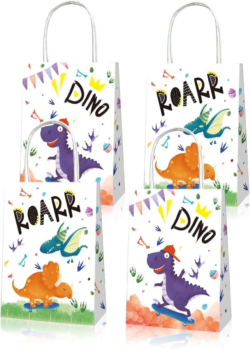8 stuks geschenkzakjes verjaardag dinosaurus papieren zakken