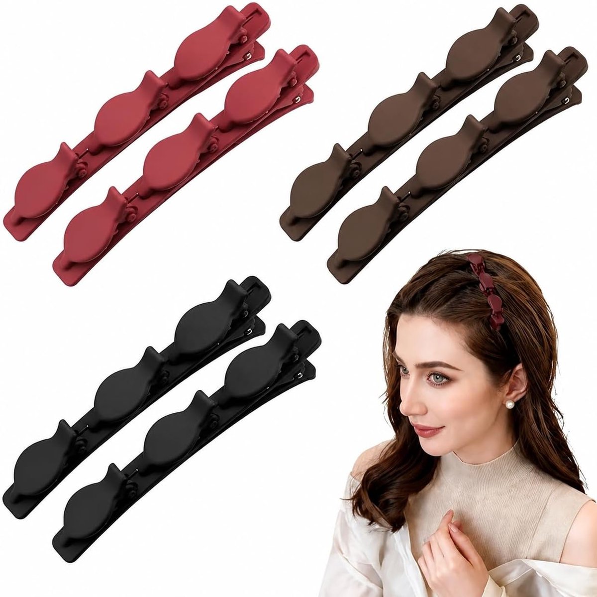 Haarspeld vlechtclip dames – 6 stuks gevlochten haarspelden – haaraccessoires zwart bordeaux bruin – stevige grip – voor dagelijks gebruik sport en make-up