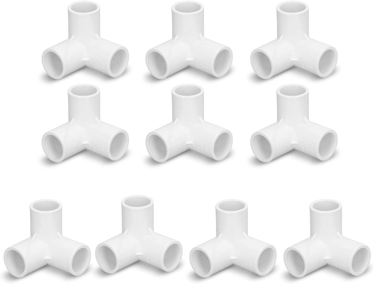 PVC Buiskoppelingen, 3-Weg Hoekverbindingen, 20 mm Binnendiameter, Wit, 10 Stuks