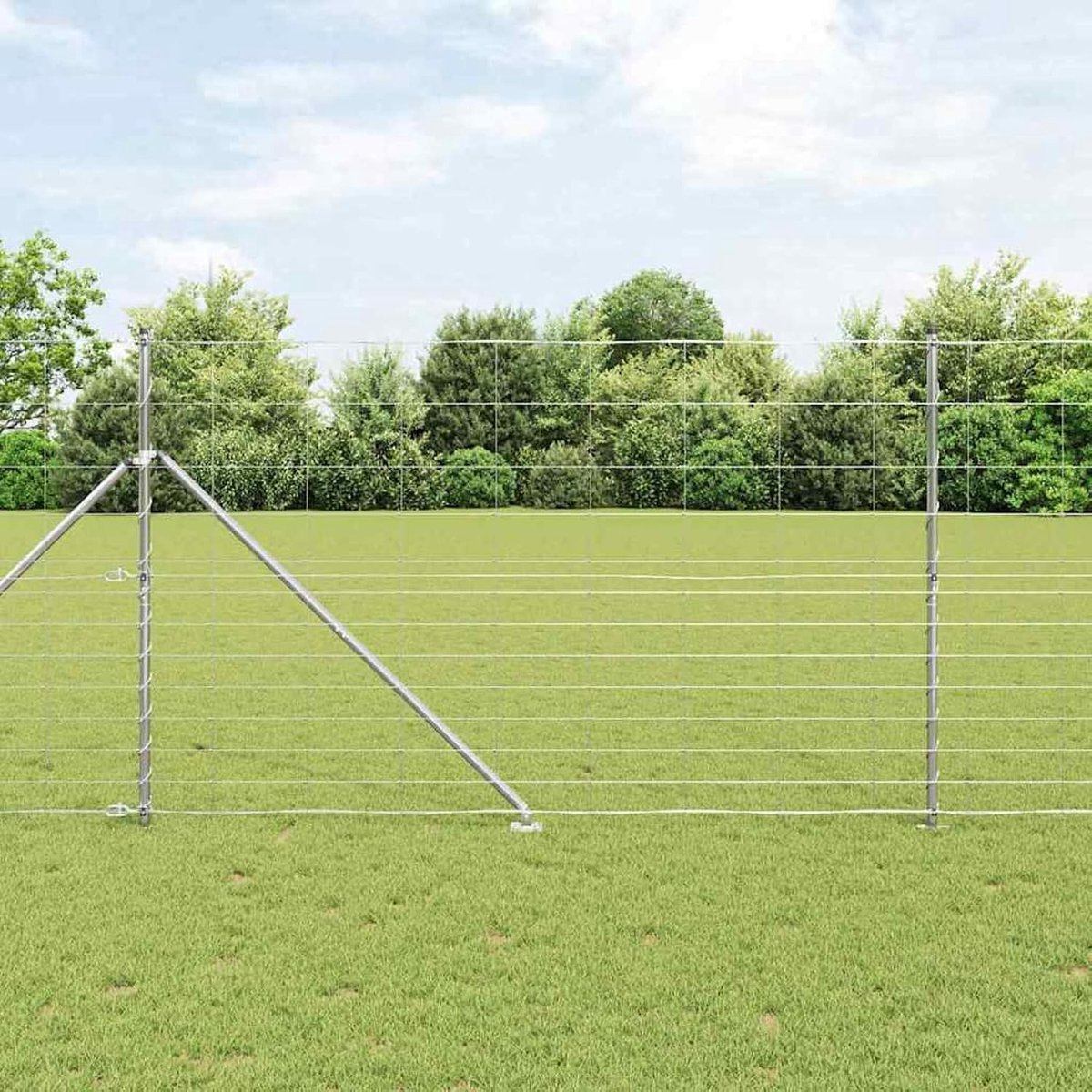 Veldhek 1,5 x 25 m thermisch verzinkt staal, hekpalen met spike 13 stuks Ø32 mm 170 cm klein dierennet tuinhek hek voor tuin huis binnenplaats kippenhek konijnenhok wildbescherming