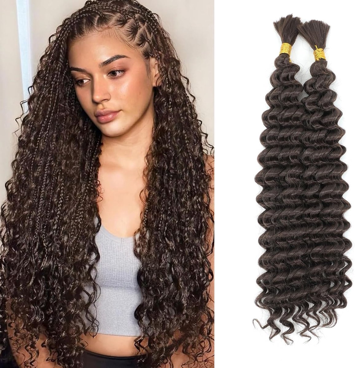 Golf bulk haar voor boho- en golvend vlecht, 45 cm, geen weft, 2 vlechten per verpakking (krullende vlecht, 2 vlechten per verpakking, 4#)